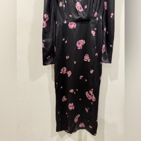 Reformation 100% Silk Toronto Black Pink Purple Floral Faux Wrap Midi Dress 4 - Picture 10 of 16